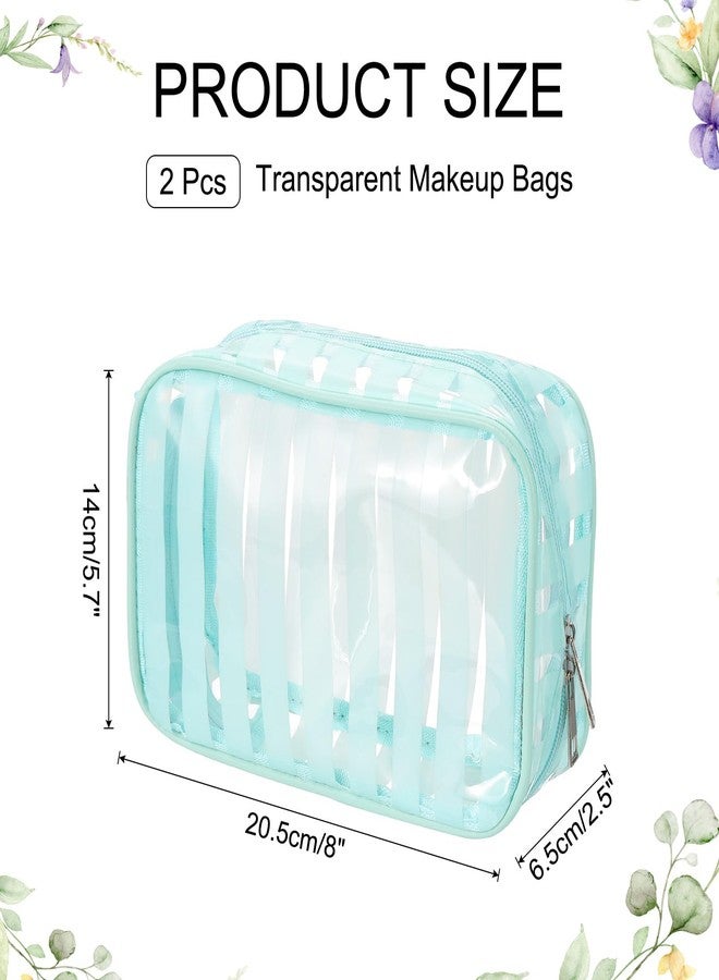 PATIKIL 2 Pcs Clear Makeup Cosmetic Bag, 8"x5.7"x2.5" Transparent PVC Travel Toiletry Bag Waterproof Vinyl Organizer Makeup Pouch with Zipper for Women Men Airport Airline, Sky Blue - Image 2