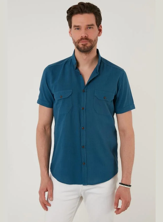 Buratti  Buratti Button-down Collar Cotton Slim Fit Pocket Shirt Men's SHIRT CF21S111153 for Men | Best Price UAE