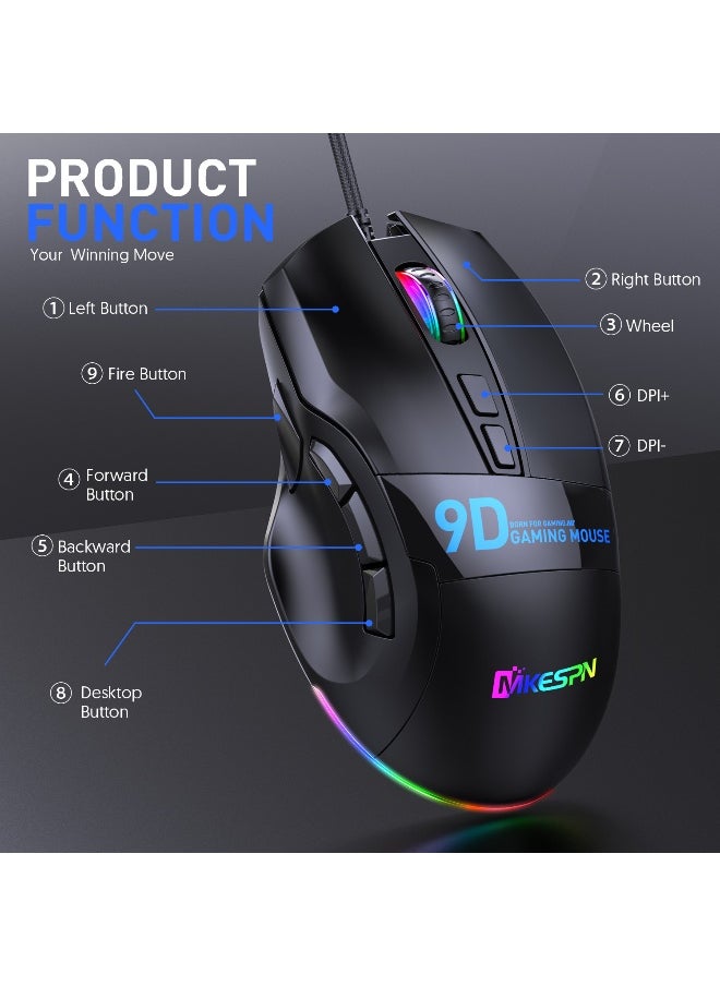 NIBEMINENT High-Speed Multi-Key Gaming Mouse 9-Button RGB WiredFull-speed macro definition 825 Full-speed macro definition 825 