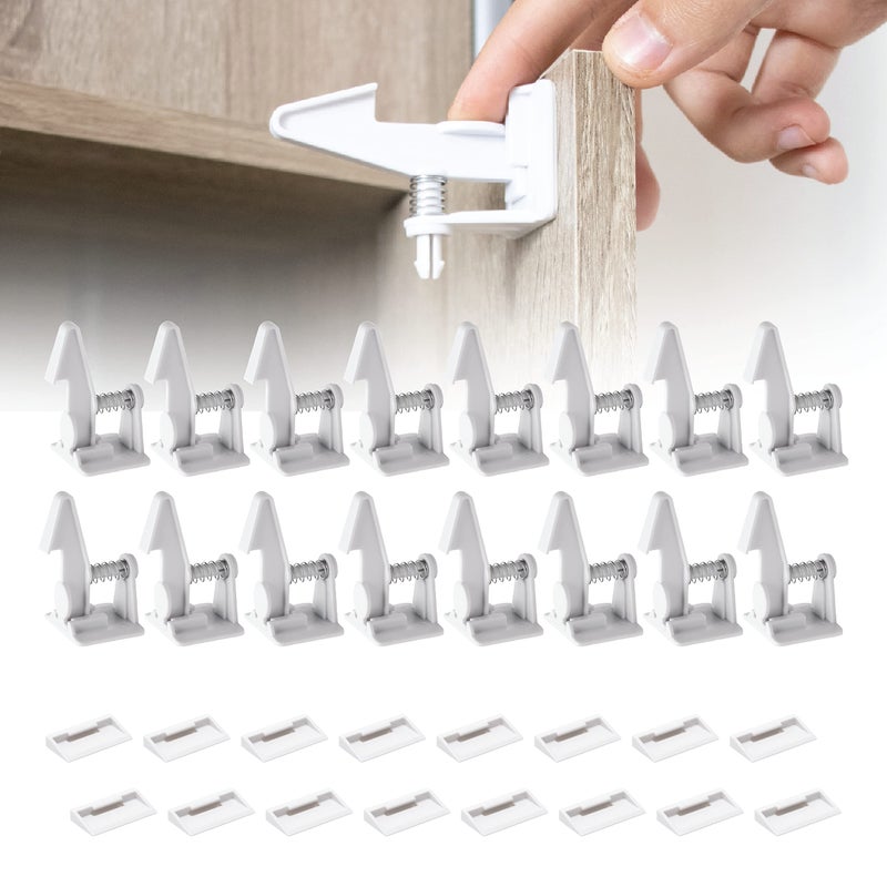 Inaya 16-Pack Cabinet Locks, Child Safety Latches - Baby Proofing Cabinets and Drawer Locks - 3M Adhesive - No Drilling & No Tools Required - Child Proof Your Home - Image 1