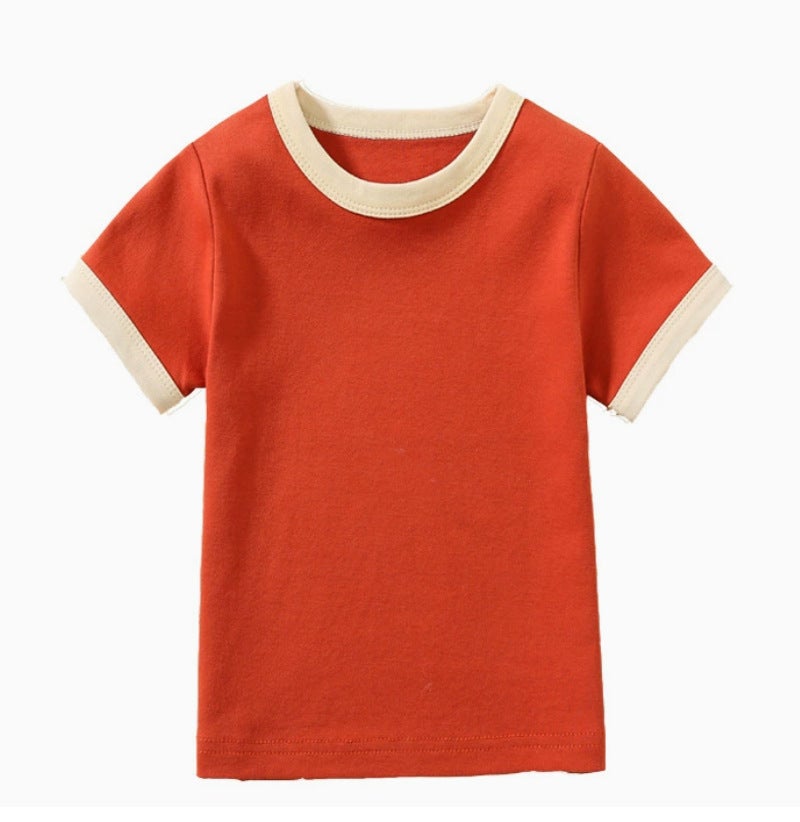 Trendy Brand Edge Color Children'S Short-Sleeved T-Shirt Boys And Girls T-Shirt Summer Solid Color Half-Sleeved Children'S T-Shirt Short-Sleeved - Image 1