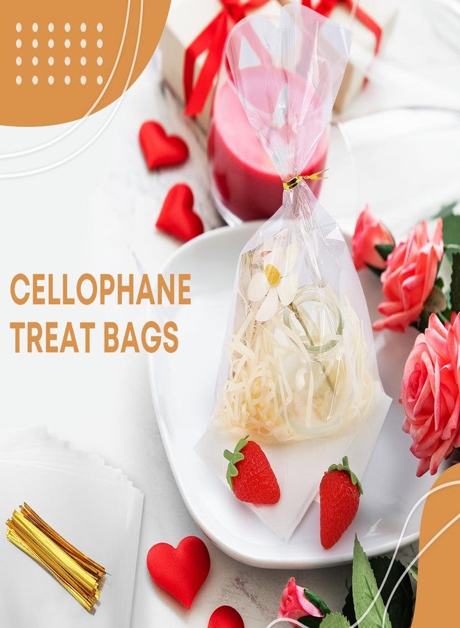 SUREHOME Cellophane Bags, 100 Pack Clear Gift Bag Cellophane Treat Bags with Ties 6x10 Inch Plastic Small Cello Candy Bag for Birthday Party Favors Goodie valentines Cookies Bakery Snack Popcorn Wraps - Image 5