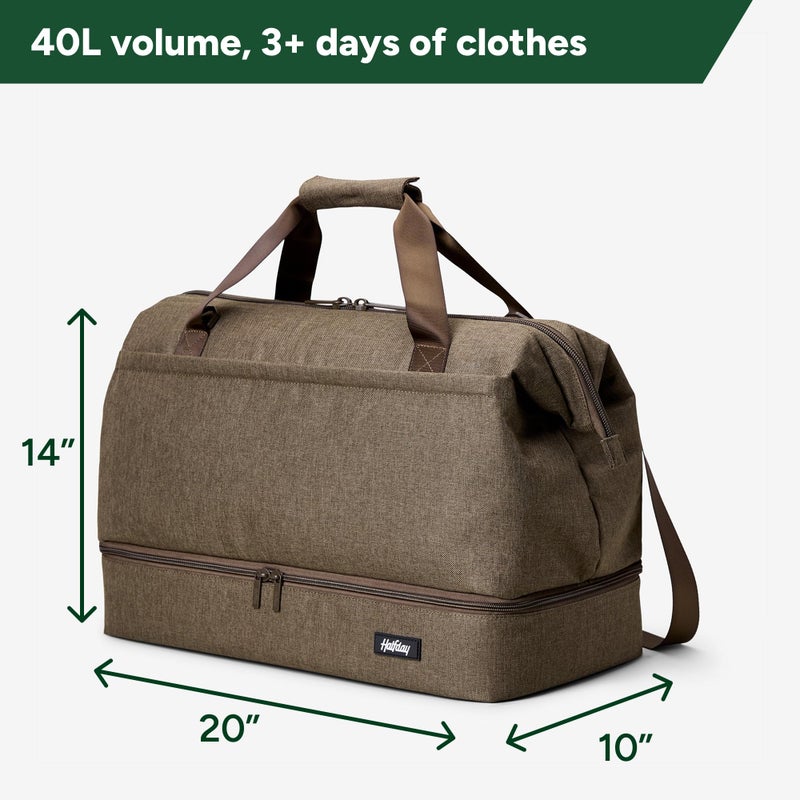 Halfday Double Decker Weekender Bag 40L | Designed for Easy Packing & Storage (Padded Strap, Zippered Bottom Compartment, Interior Mesh Pockets, Trolley Sleeve, Water-Resistant Fabric), Dune - Image 4