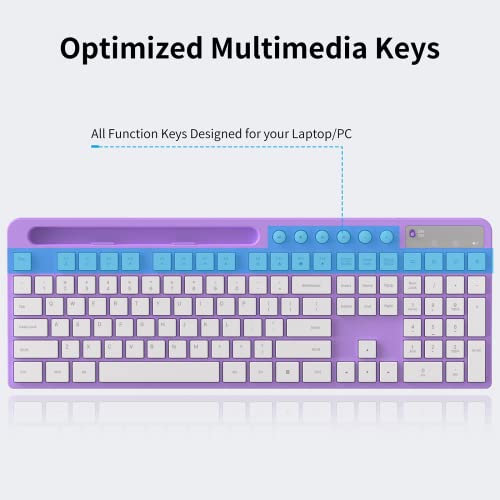 MARVO Wireless Keyboard and Mouse Combo, MARVO 2.4G Ergonomic Wireless Computer Keyboard with Phone Tablet Holder, Silent Mouse with 6 Button, Compatible with MacBook, Windows (Purple) - Image 2