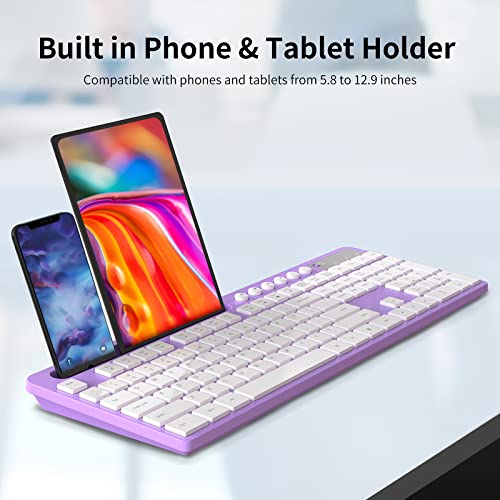 MARVO Wireless Keyboard and Mouse Combo, MARVO 2.4G Ergonomic Wireless Computer Keyboard with Phone Tablet Holder, Silent Mouse with 6 Button, Compatible with MacBook, Windows (Purple) - Image 3