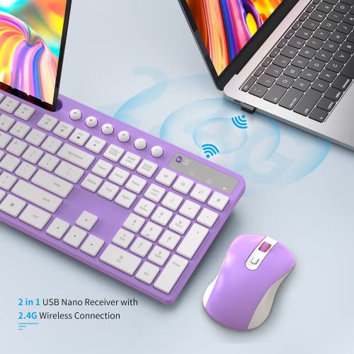 MARVO Wireless Keyboard and Mouse Combo, MARVO 2.4G Ergonomic Wireless Computer Keyboard with Phone Tablet Holder, Silent Mouse with 6 Button, Compatible with MacBook, Windows (Purple) - Image 5