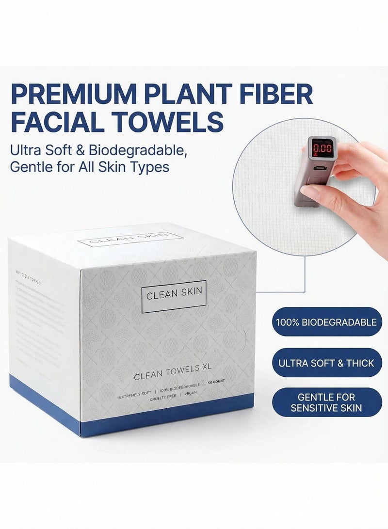 50PCS Disposable Face Towels XL, Soft Biodegradable Facial Towels for Daily Skincare, Cleansing and Makeup Removal - Image 1