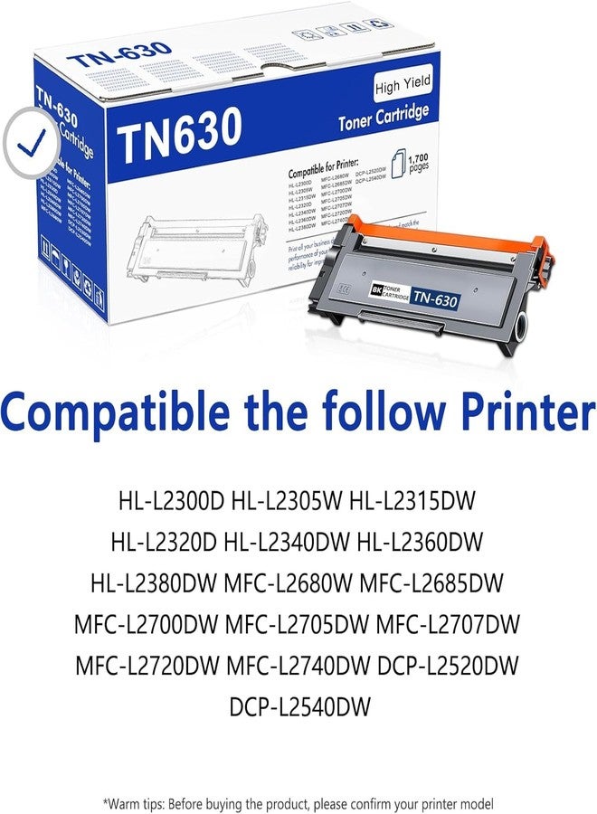 خرطوشة حبر HIGCOR TN630 بديلة لخرطوشة حبر Brother TN-630، لون أسود، عالية الإنتاجية، متوافقة مع طابعات HL-L2300D، HL-L2380DW، HL-L2320D، DCP-L2540DW، MFC-L2700DW، MFC-L2685DW، عبوة من قطعتين - Image 2
