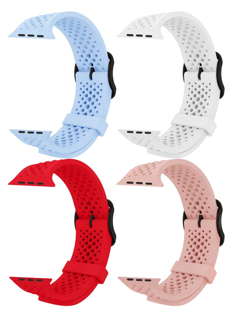 4Packs 49mm/45mm/44mm/ Sport Silicone Watch Band Compatible with Apple Watch Series 9/8/7/6/5/4/3/2/1 & SE – Breathable Soft Strap with Buckle - Image 1