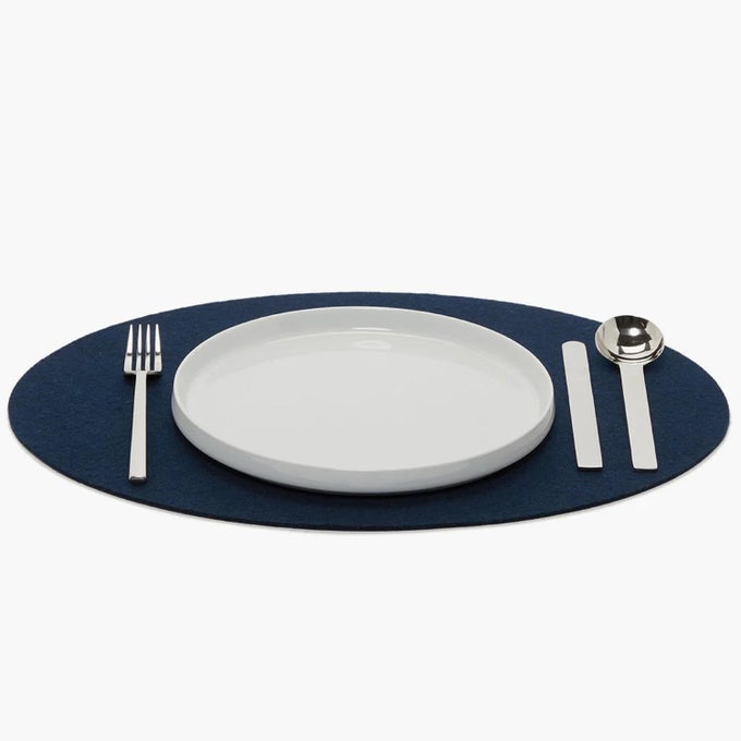 MERINO WOOL OVAL PLACEMAT MARINE 14 H X 19 W 3MM MERINO WOOL FELT TABLE MAT MOISTURE WICKING ODOR STAIN HEAT DIRT RESISTANT LUXURY HOME DECOR MADE IN THE USA