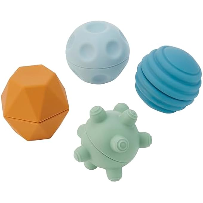TickiT Silisoft Sensory Balls 4 Soft Silicone Balls with Textures and Twist-Open Shakers for Babys Sensory Play,Neutral - Image 1