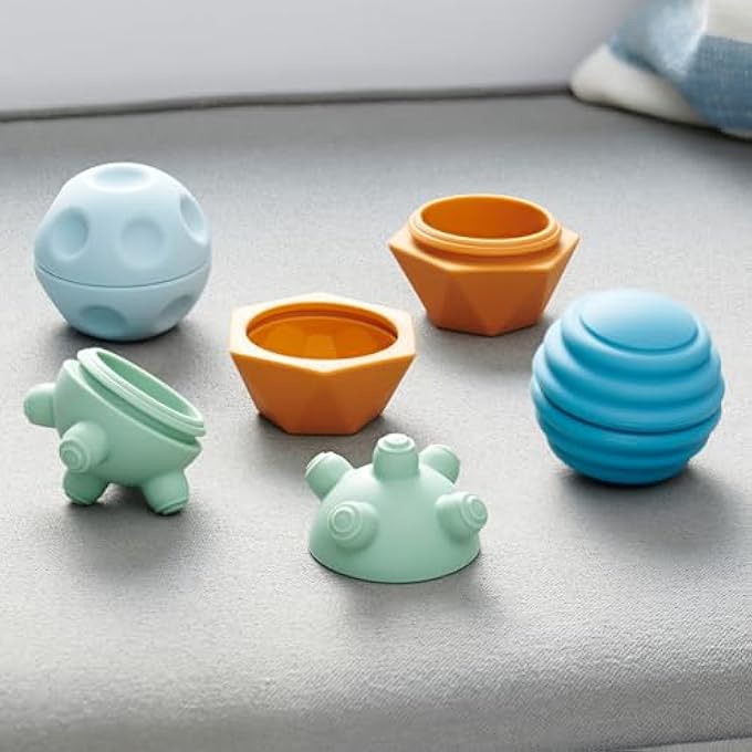 TickiT Silisoft Sensory Balls 4 Soft Silicone Balls with Textures and Twist-Open Shakers for Babys Sensory Play,Neutral - Image 3