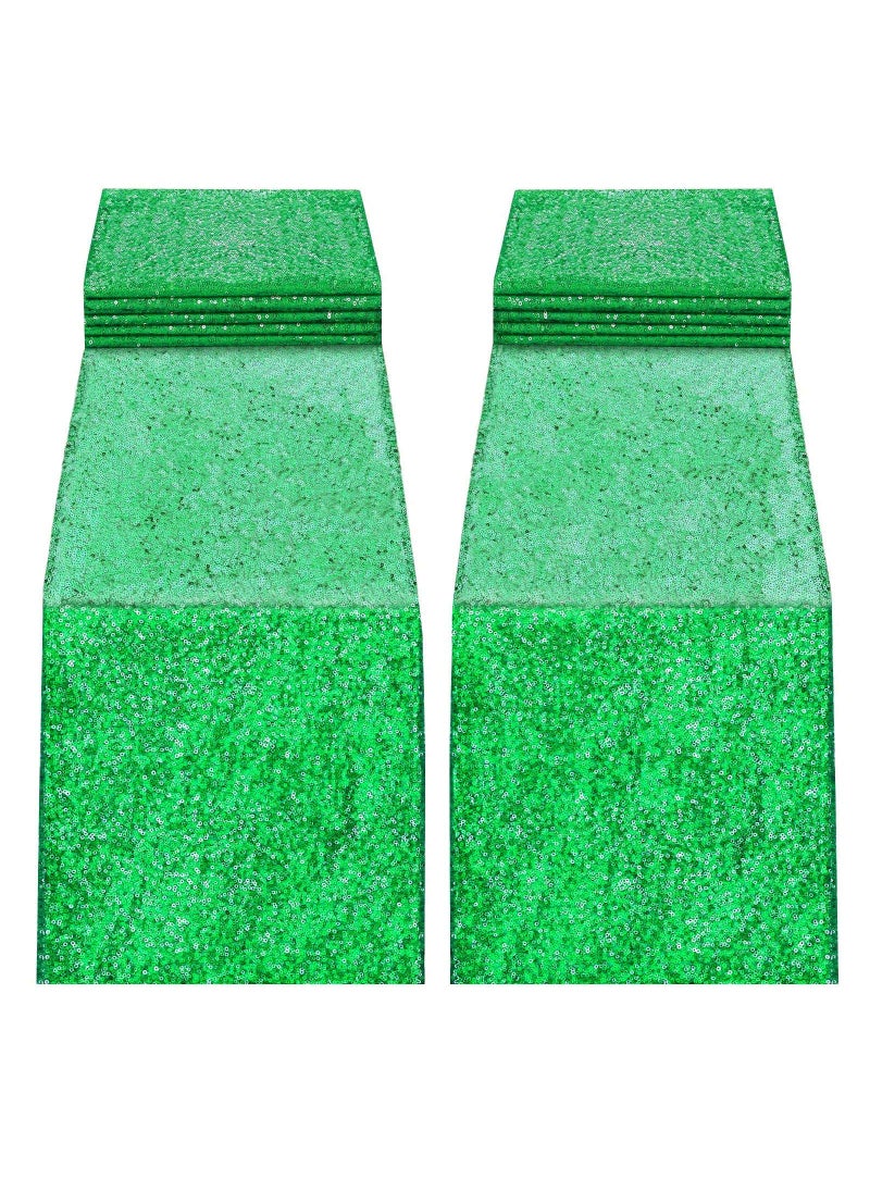 yuboo yuboo Emerald Green Sequin Table Runners 12''x 108'' - 2 Pack Glitter Table Runner Dresser Cover Top for Green Birthday Party Decor  Graduation Summer Fall Halloween Christmas Table Decorations  - Image 1