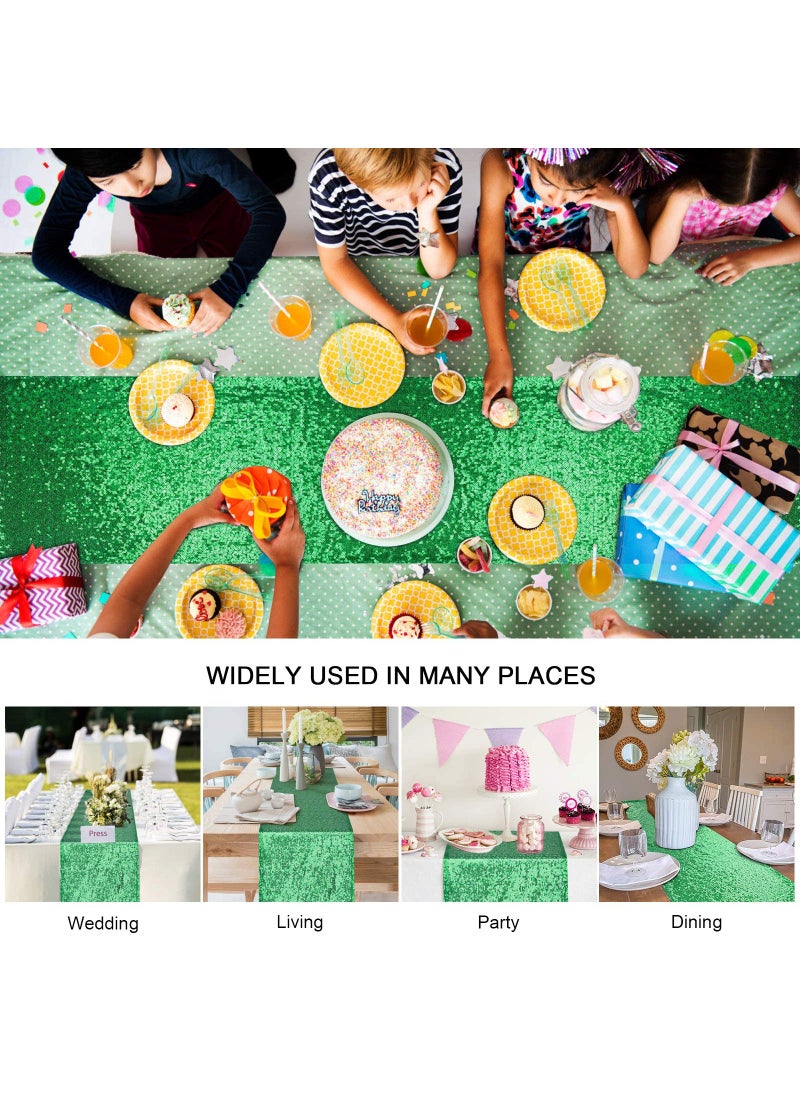 yuboo yuboo Emerald Green Sequin Table Runners 12''x 108'' - 2 Pack Glitter Table Runner Dresser Cover Top for Green Birthday Party Decor  Graduation Summer Fall Halloween Christmas Table Decorations  - Image 4