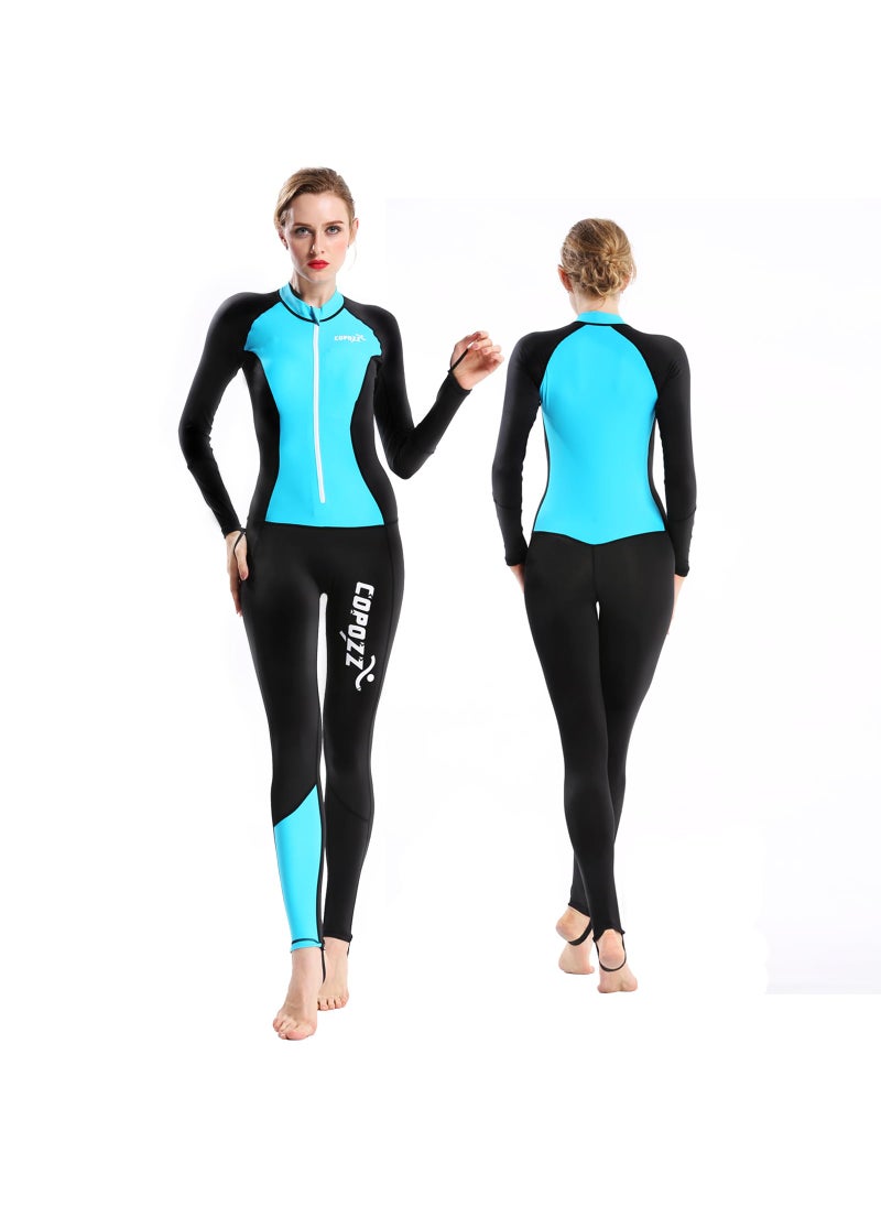Copozz COPOZZ Diving Skin, Men Women Youth Thin Wetsuit Rash Guard- Full Body UV Protection - for Diving Snorkeling Surfing Spearfishing Sport Skin (Black/Blue, Medium for Women)  - Image 1