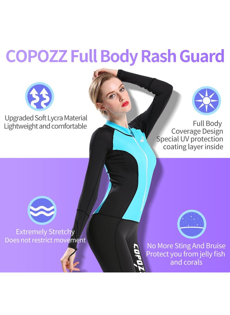 Copozz COPOZZ Diving Skin, Men Women Youth Thin Wetsuit Rash Guard- Full Body UV Protection - for Diving Snorkeling Surfing Spearfishing Sport Skin (Black/Blue, Medium for Women)  - Image 4