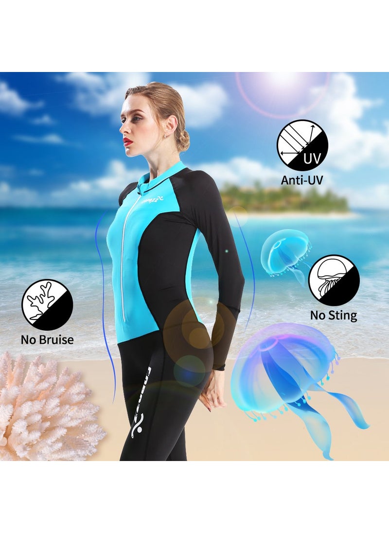 Copozz COPOZZ Diving Skin, Men Women Youth Thin Wetsuit Rash Guard- Full Body UV Protection - for Diving Snorkeling Surfing Spearfishing Sport Skin (Black/Blue, Medium for Women)  - Image 5