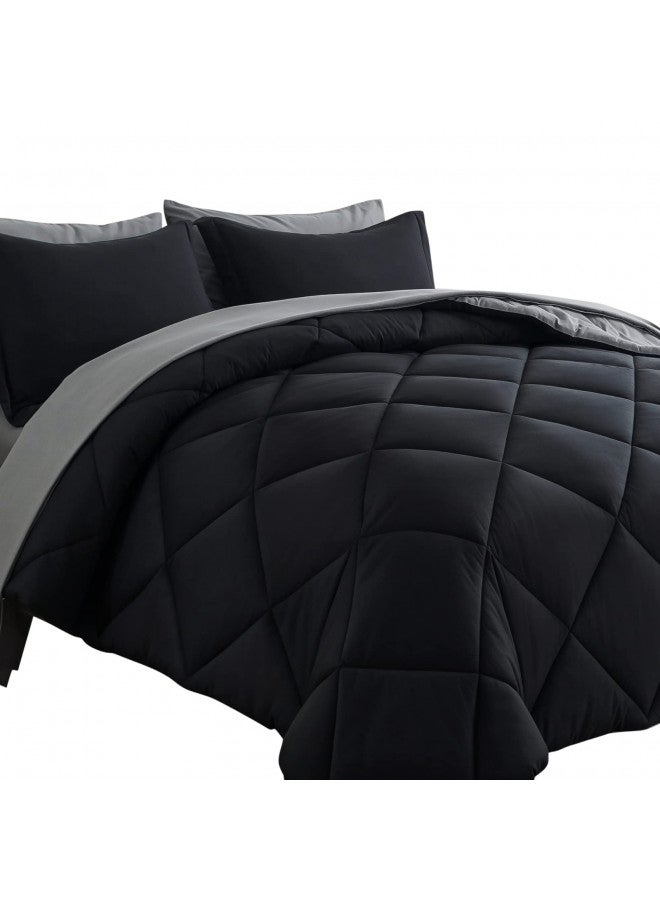 COSYBAY Cosybay Bed in a Bag Full Reversible Comforter Sets 7pcs All Season Down Alternative Bedding Sets Black and Grey with Comforter, Pillow Shams, Flat Sheet, Fitted Sheet and Pillowcase  - Image 1