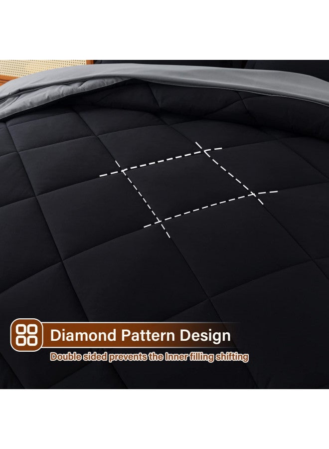 COSYBAY Cosybay Bed in a Bag Full Reversible Comforter Sets 7pcs All Season Down Alternative Bedding Sets Black and Grey with Comforter, Pillow Shams, Flat Sheet, Fitted Sheet and Pillowcase  - Image 3
