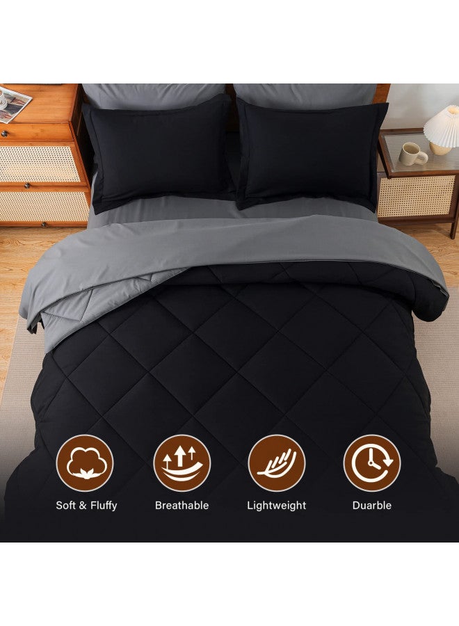COSYBAY Cosybay Bed in a Bag Full Reversible Comforter Sets 7pcs All Season Down Alternative Bedding Sets Black and Grey with Comforter, Pillow Shams, Flat Sheet, Fitted Sheet and Pillowcase  - Image 2
