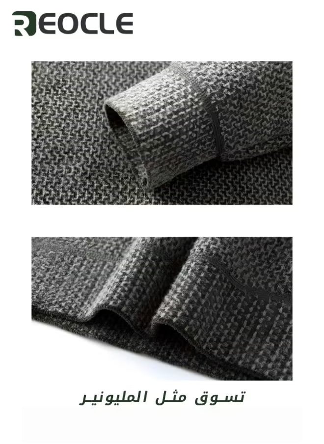 REOCLE Men's Fleece Thick Knitted Shirt Winter Long Sleeve Crewneck Sweatshirt Thermal Top Anti-Static Workout Base Layer  - Image 4