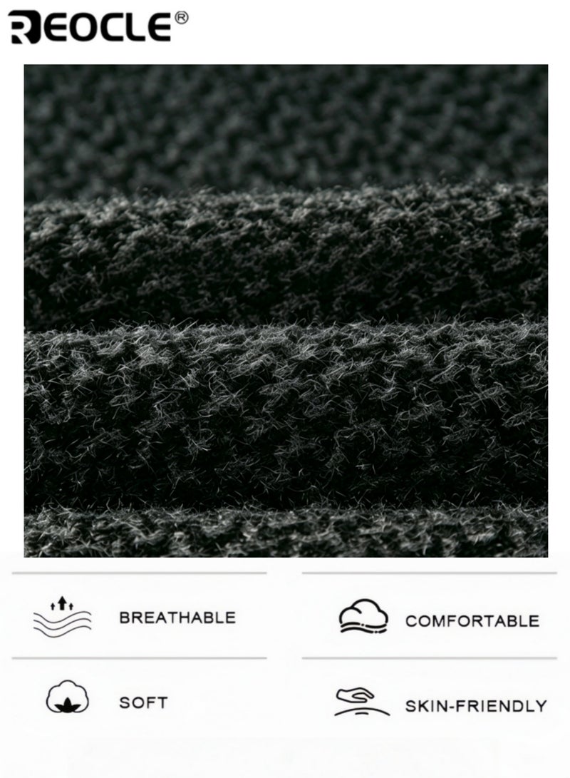 REOCLE Men's Fleece Thick Knitted Shirt Winter Long Sleeve Crewneck Sweatshirt Thermal Top Anti-Static Workout Base Layer - Image 5