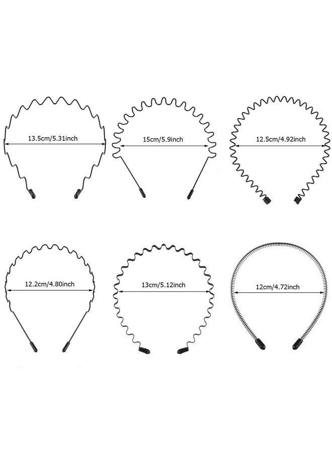fenshine fenshine 6PCS Metal Hair Bands, Spring Wavy Hoop Unisex Black Headband Slicked Back Non Slip Sports Hairband for Women Men…  - Image 2