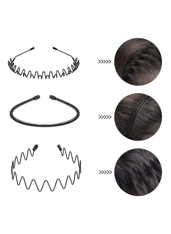 fenshine fenshine 6PCS Metal Hair Bands, Spring Wavy Hoop Unisex Black Headband Slicked Back Non Slip Sports Hairband for Women Men…  - Image 4