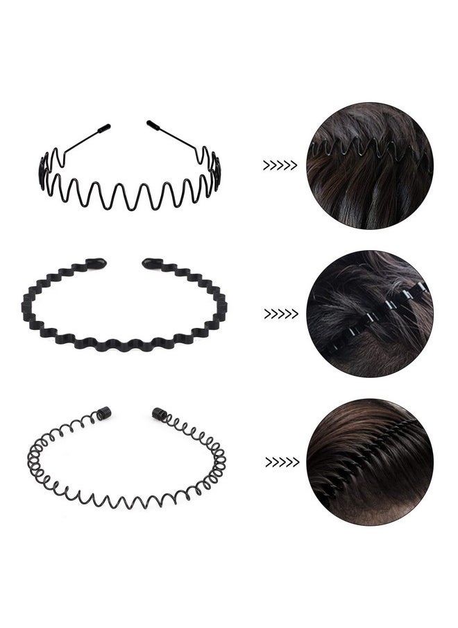 fenshine fenshine 6PCS Metal Hair Bands, Spring Wavy Hoop Unisex Black Headband Slicked Back Non Slip Sports Hairband for Women Men…  - Image 5