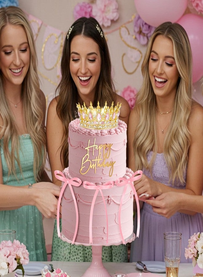 Landical 8 Pcs Queen Crown Cake Topper Corona Para Pastel Princess Cake Decorations Princess Crown Happy Birthday Topper Bow Tie for Birthday Party Wedding Supplies(Gold and Pink) - Image 5