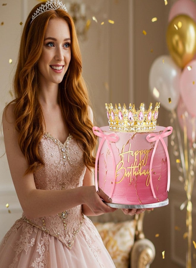 Landical 8 Pcs Queen Crown Cake Topper Corona Para Pastel Princess Cake Decorations Princess Crown Happy Birthday Topper Bow Tie for Birthday Party Wedding Supplies(Gold and Pink) - Image 4