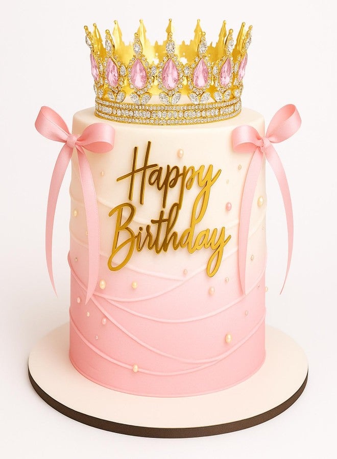 Landical 8 Pcs Queen Crown Cake Topper Corona Para Pastel Princess Cake Decorations Princess Crown Happy Birthday Topper Bow Tie for Birthday Party Wedding Supplies(Gold and Pink) - Image 1