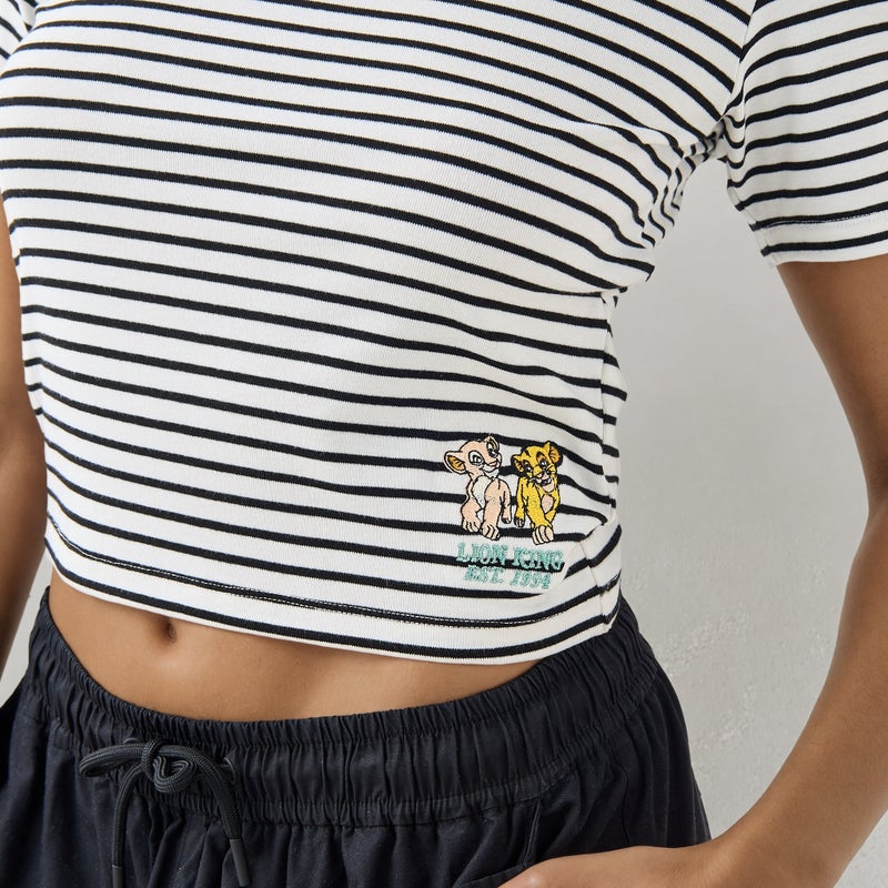 SP Characters Lion King Embroidered Striped Crop T-shirt - Image 4