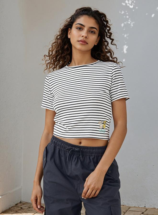 SP Characters Lion King Embroidered Striped Crop T-shirt - Image 1