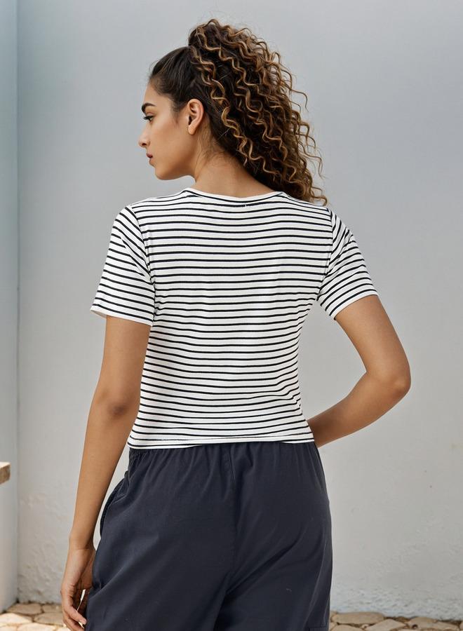 SP Characters Lion King Embroidered Striped Crop T-shirt - Image 3