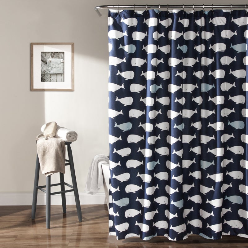 Lush Decor Lush Decor Whale Shower Curtain  Fabric Ocean Fish Animal Print Design for Kids 72 x 72 Navy