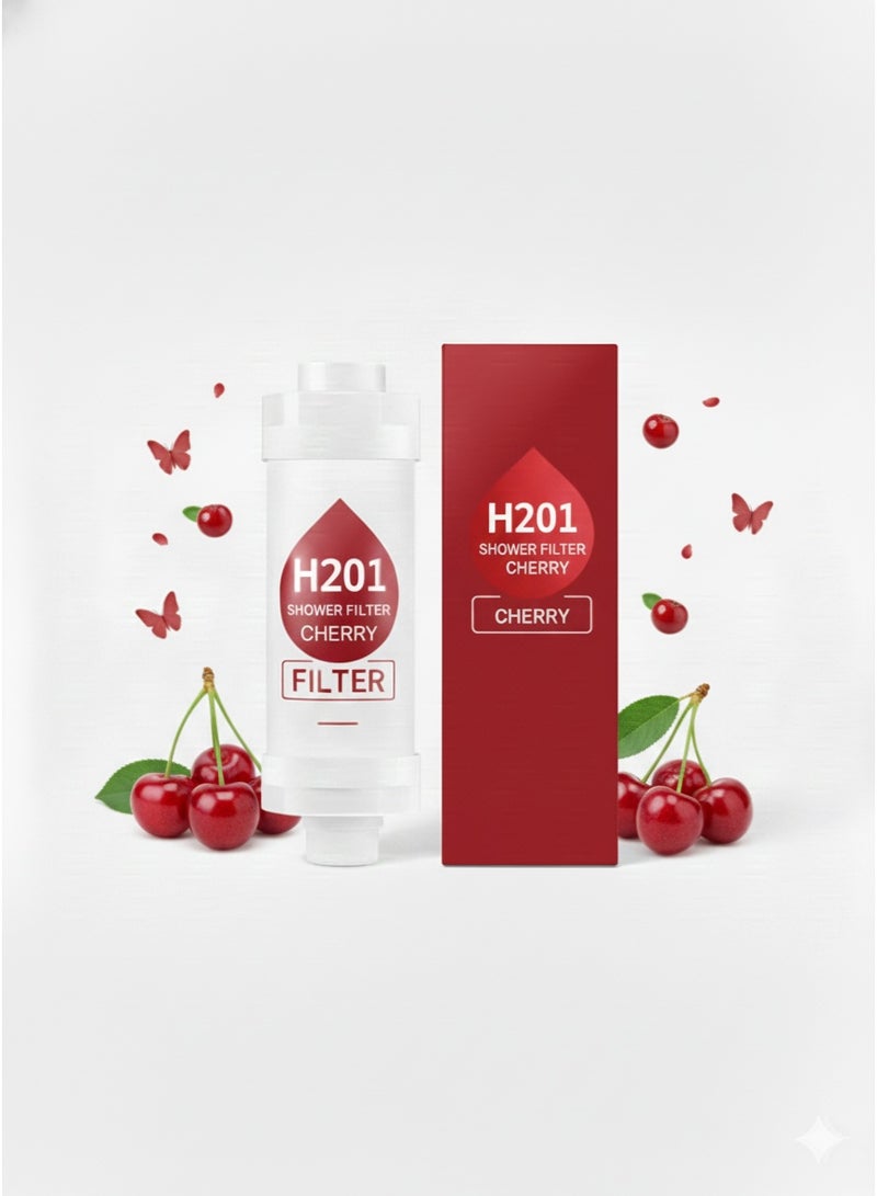 H201 Cherry-flavored shower filter - Powered by Vitamin C - Water purifier with triple technology - Ideal shower head filter for treating dry skin and hair loss