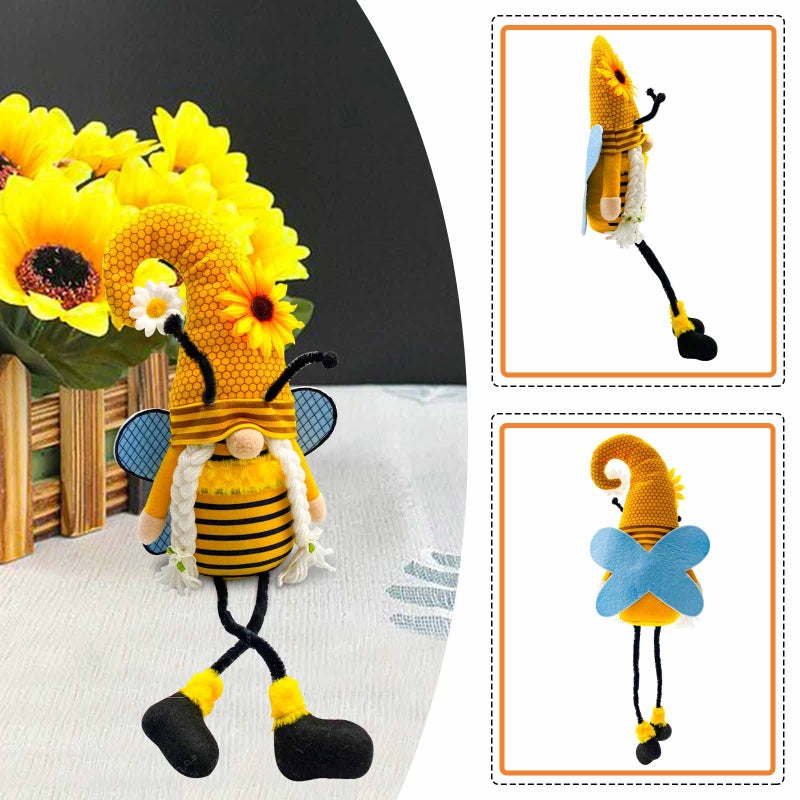 Lovinland Spring Decorations for Home, Office, Indoor - Yellow Honey Bumble Bee Sunflower Plush Gnomes Doll - Summer Gnome Gifts for Women - Bee Stuffed Sitters for Shelf Decor - Image 4