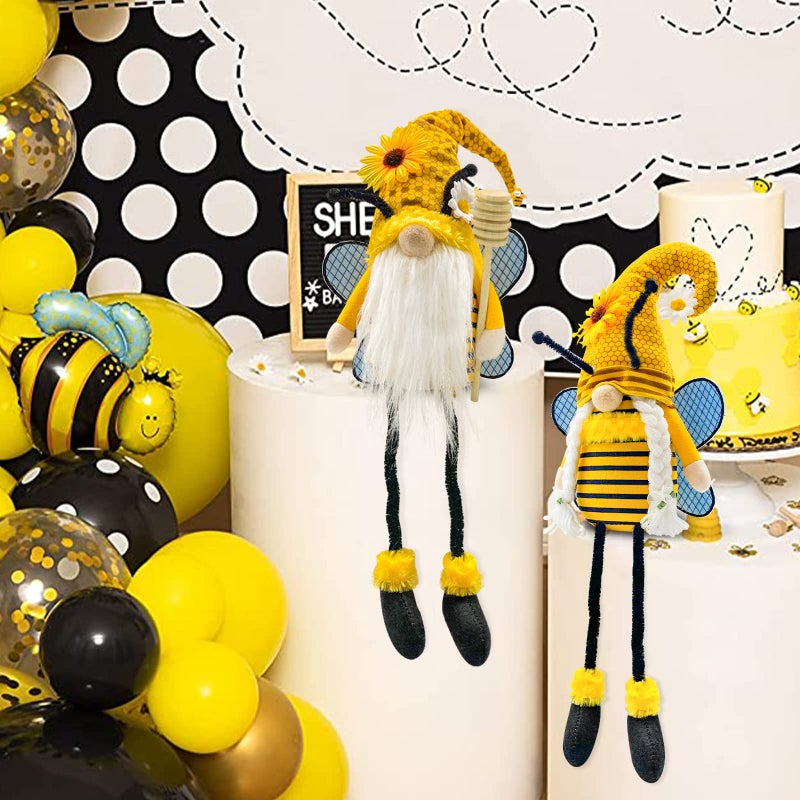 Lovinland Spring Decorations for Home, Office, Indoor - Yellow Honey Bumble Bee Sunflower Plush Gnomes Doll - Summer Gnome Gifts for Women - Bee Stuffed Sitters for Shelf Decor - Image 5