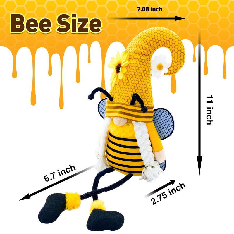 Lovinland Spring Decorations for Home, Office, Indoor - Yellow Honey Bumble Bee Sunflower Plush Gnomes Doll - Summer Gnome Gifts for Women - Bee Stuffed Sitters for Shelf Decor - Image 2