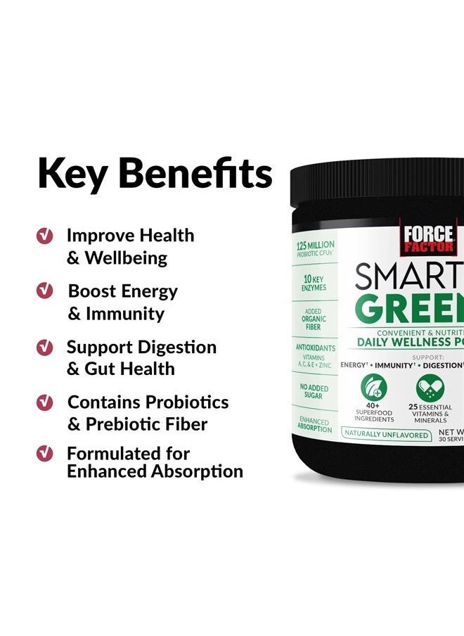Force Factor - Smarter Greens Daily Wellness Powder to Support Energy, Immunity & Digestion, Greens Powder, Superfood Powder with Vitamins, Minerals, and Probiotics, Naturally Unflavored, 30 Servings - Image 1