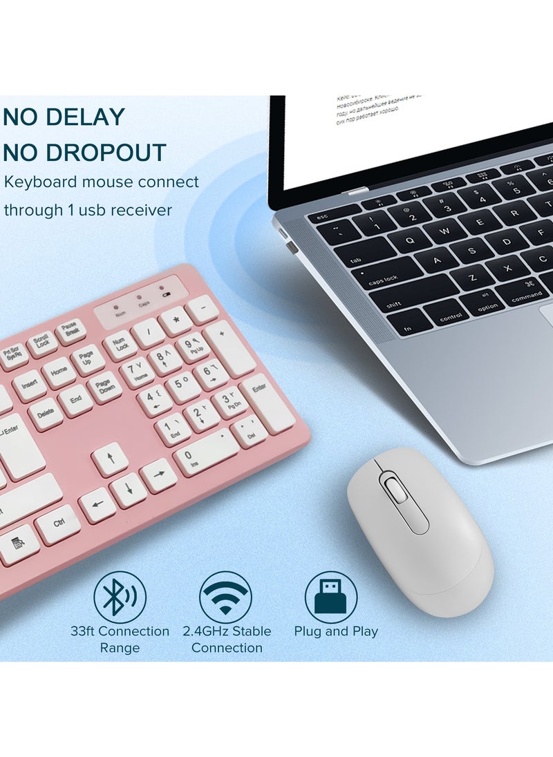 Yakiter - Wireless Keyboard and Mouse Combo, 2.4G USB Quiet Cordless Mouse Keyboard Set Ergonomic Full Size with Long Battery Life, for Computer Laptop PC Windows Mac Chrome OS, Pink - Image 1