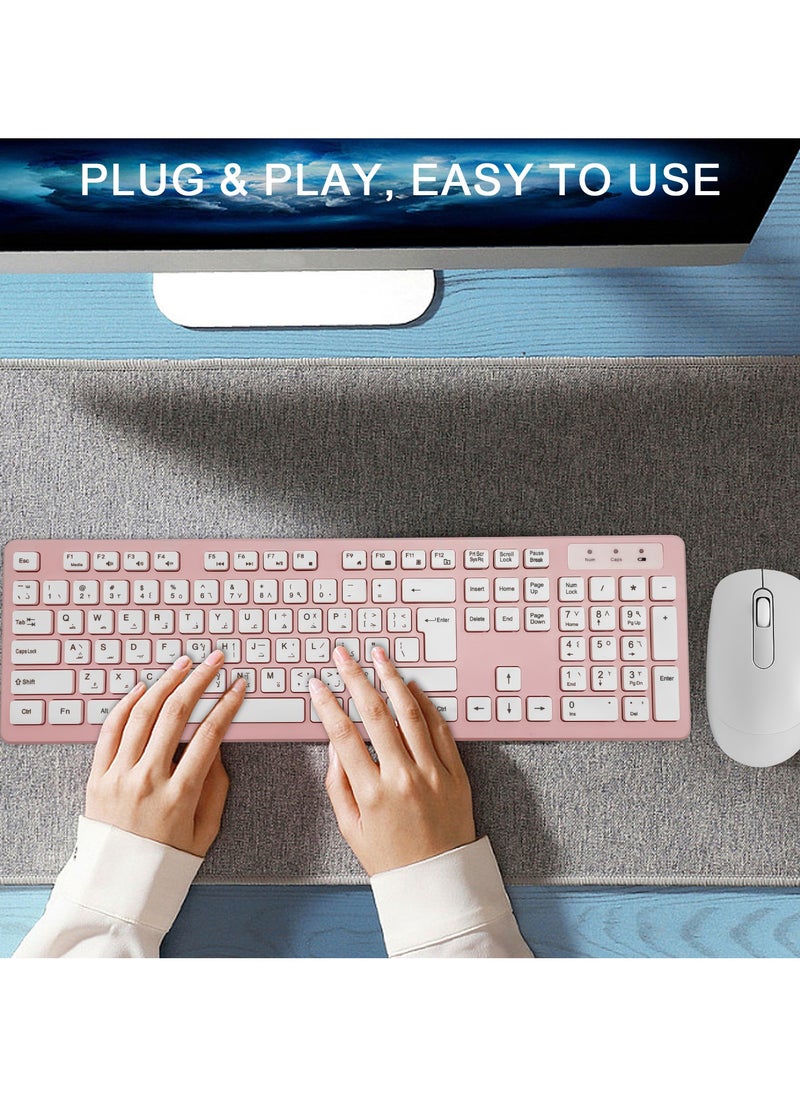 Yakiter - Wireless Keyboard and Mouse Combo, 2.4G USB Quiet Cordless Mouse Keyboard Set Ergonomic Full Size with Long Battery Life, for Computer Laptop PC Windows Mac Chrome OS, Pink - Image 1