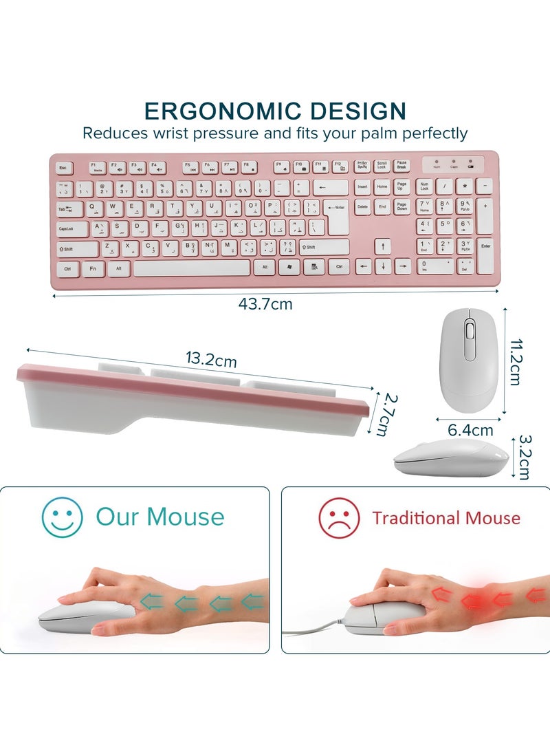 Yakiter - Wireless Keyboard and Mouse Combo, 2.4G USB Quiet Cordless Mouse Keyboard Set Ergonomic Full Size with Long Battery Life, for Computer Laptop PC Windows Mac Chrome OS, Pink - Image 1