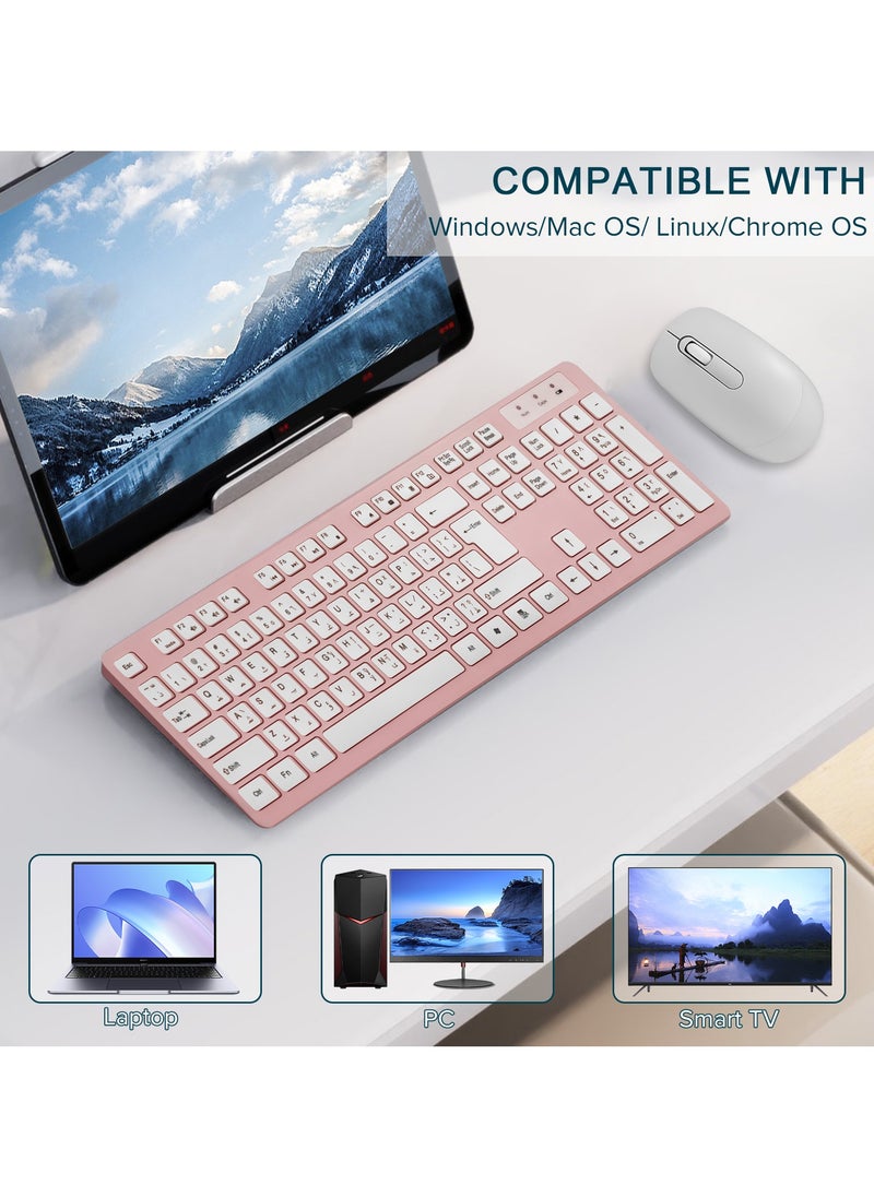Yakiter - Wireless Keyboard and Mouse Combo, 2.4G USB Quiet Cordless Mouse Keyboard Set Ergonomic Full Size with Long Battery Life, for Computer Laptop PC Windows Mac Chrome OS, Pink - Image 1