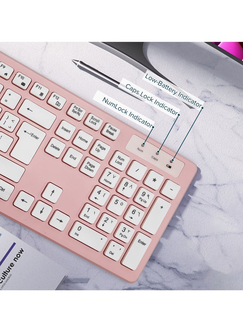 Yakiter - Wireless Keyboard and Mouse Combo, 2.4G USB Quiet Cordless Mouse Keyboard Set Ergonomic Full Size with Long Battery Life, for Computer Laptop PC Windows Mac Chrome OS, Pink - Image 1