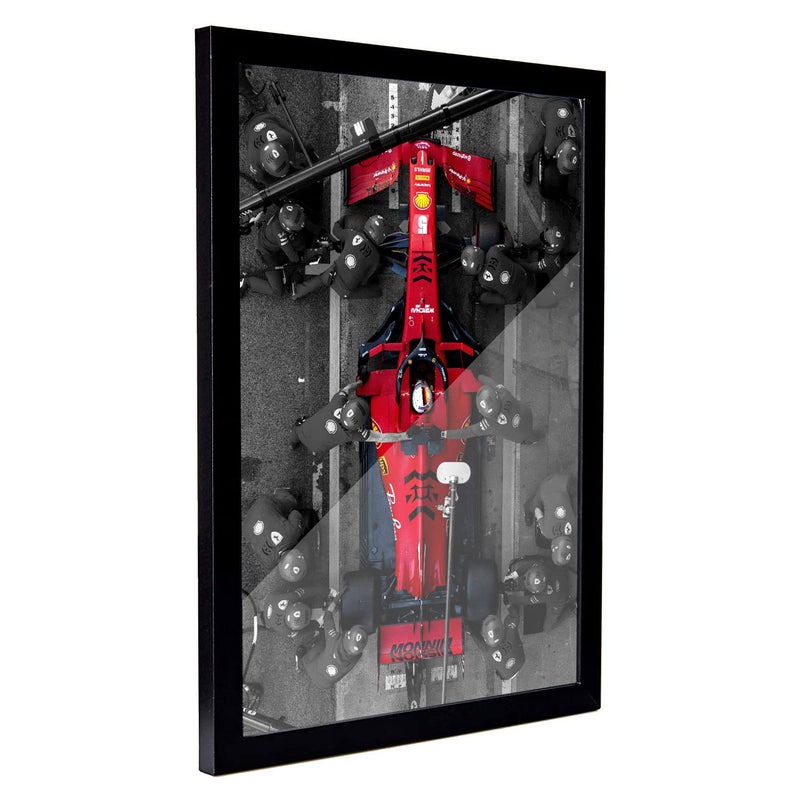 FRAMEO STORE Ferrari Pitstop Formula 1 Glass frame Sebastian Vettel ferrari pitstop art framed poster A3 size 12 X 18 Inches - Image 2