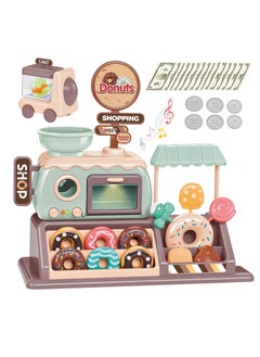 Pretend Play Cash Register Toy Set Supermarket Vending Machine with Play Money, Sound and Credit Card Play Food Sets for Kids Kitchen with Donut Warm Lights and Music Gift for Boys Girls Ages 3+