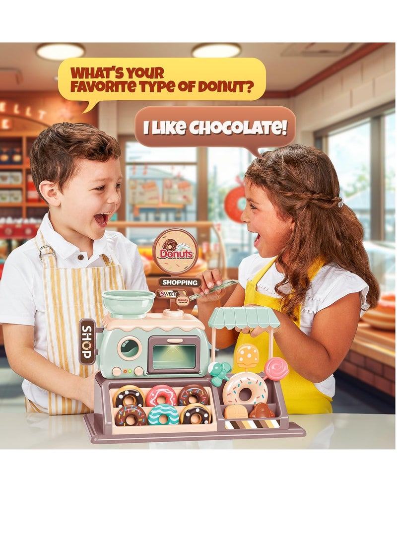 Excefore - Pretend Play Cash Register Toy Set Supermarket Vending Machine with Play Money, Sound and Credit Card Play Food Sets for Kids Kitchen with Donut Warm Lights and Music Gift for Boys Girls Ages 3+ - Image 1