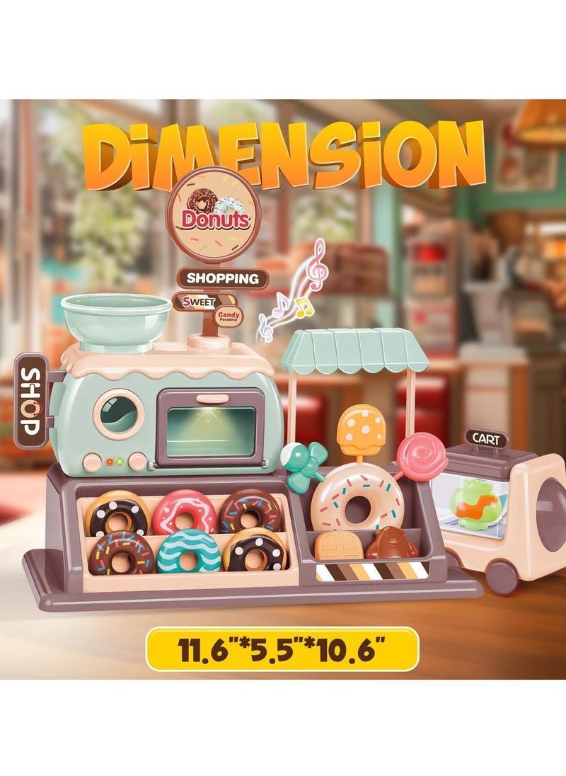 Excefore - Pretend Play Cash Register Toy Set Supermarket Vending Machine with Play Money, Sound and Credit Card Play Food Sets for Kids Kitchen with Donut Warm Lights and Music Gift for Boys Girls Ages 3+ - Image 1